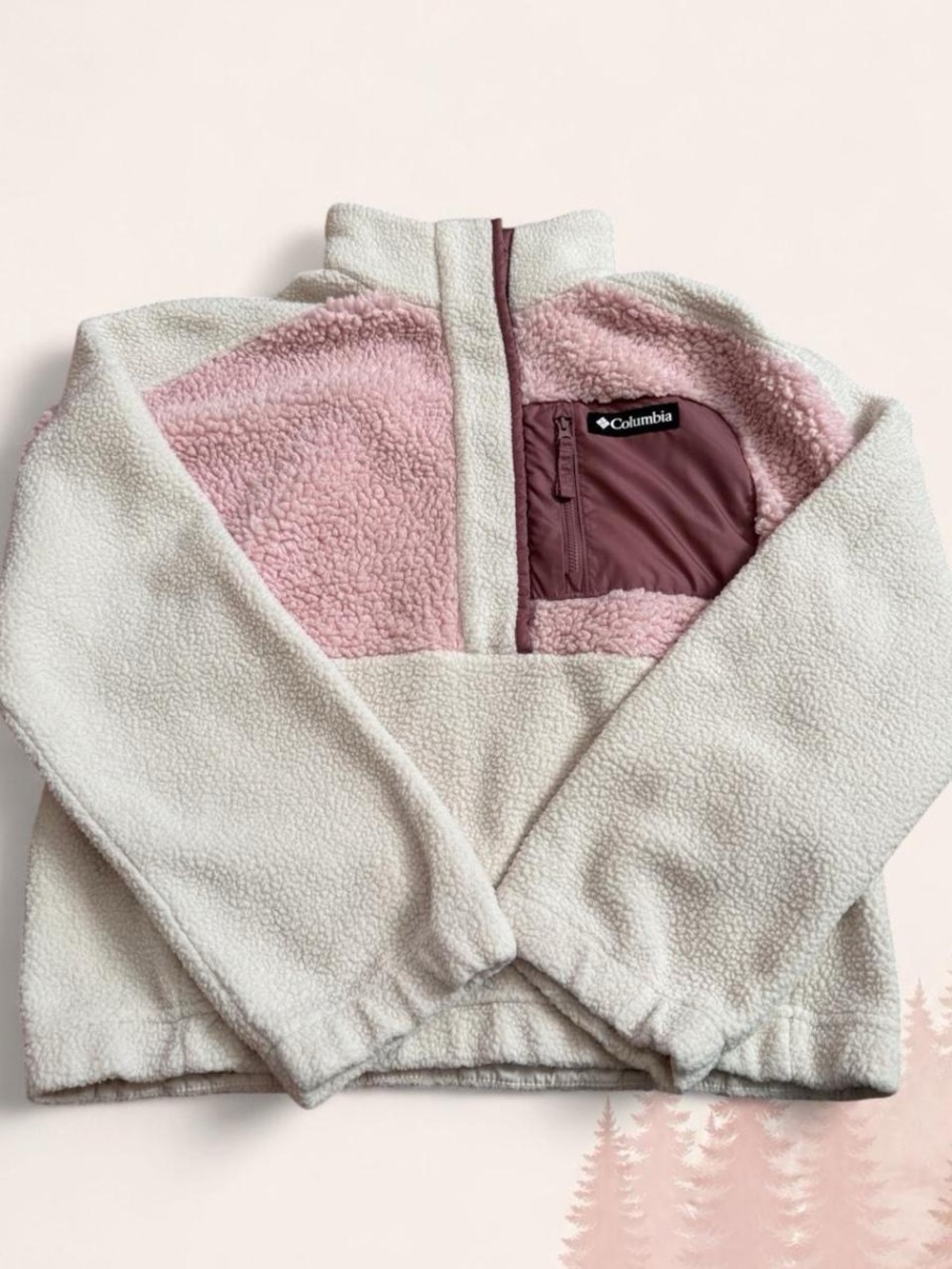 Columbia Sherpa Fleece Jacket Women’s M Cream Pink Colorblock Snap Front